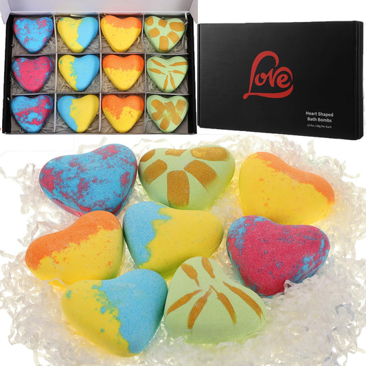 Loopeer 12 Pcs Mother's Day Heart Shape Bath Bombs Gift Set, Women Bubble Spa Bath Bomb Handmade Bath Fizz Balls Party Favors Relaxing Bubble Bathbombs Gifts for Mom, Wife(Colorful Gradient)