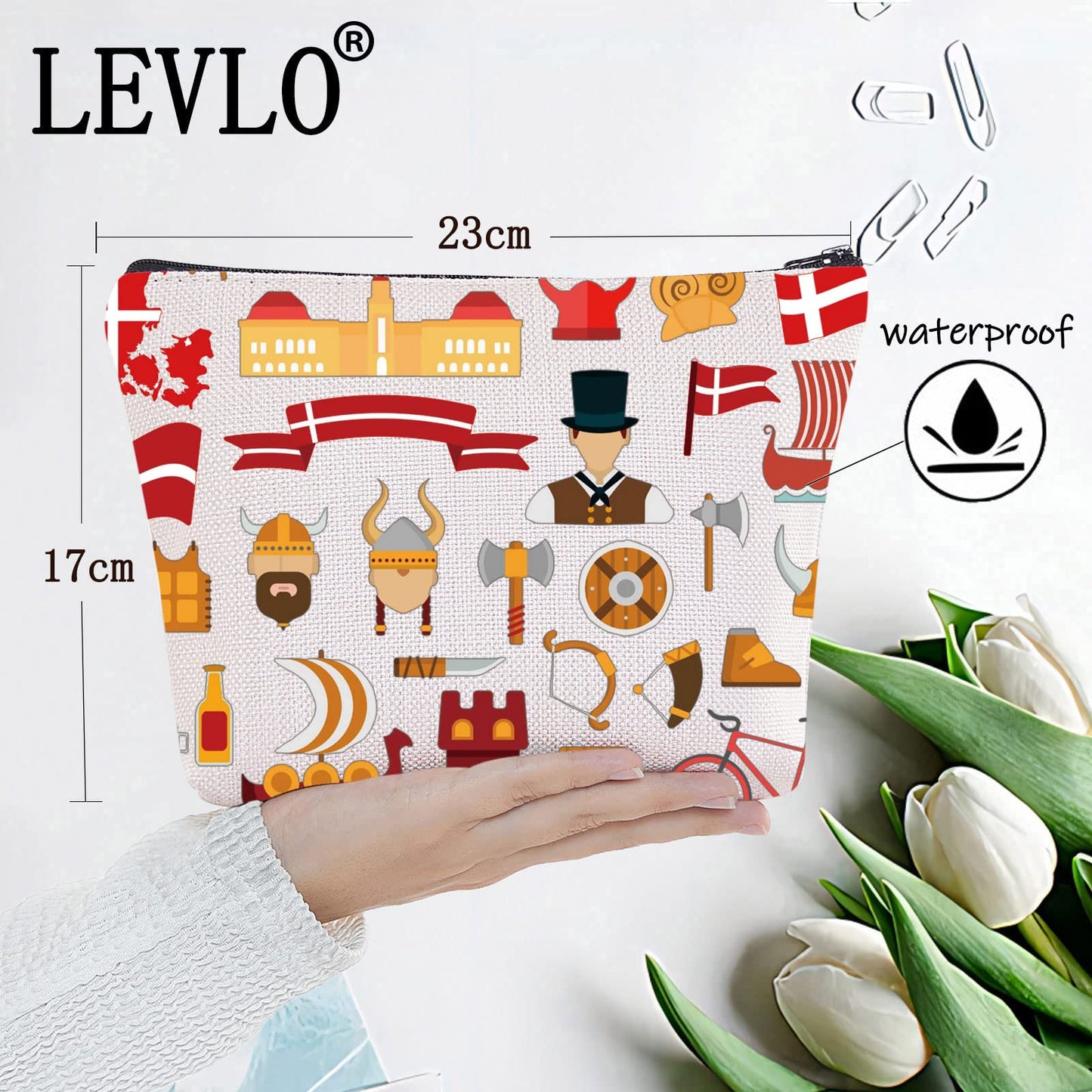 LEVLO Denmark Travel Culture Gift Danish Theme Travel Pouch Bag Europe Denmark Landmarks Gift Denmark Souvenir Gift (Denmark)