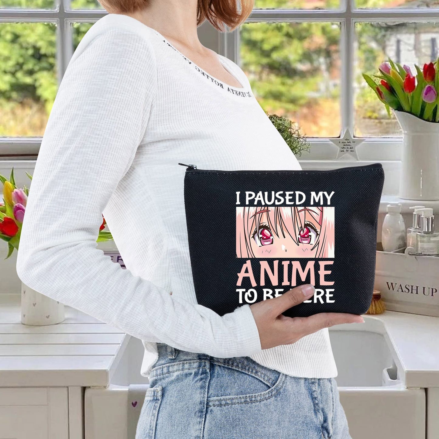 LEVLO Anime Girl Cosmetic Bag Amine Spice Girl Inspired Gift I Paused My Anime To Be Here Makeup Zipper Pouch Bag Anime Cosplay Merchandise (My Anime Black)