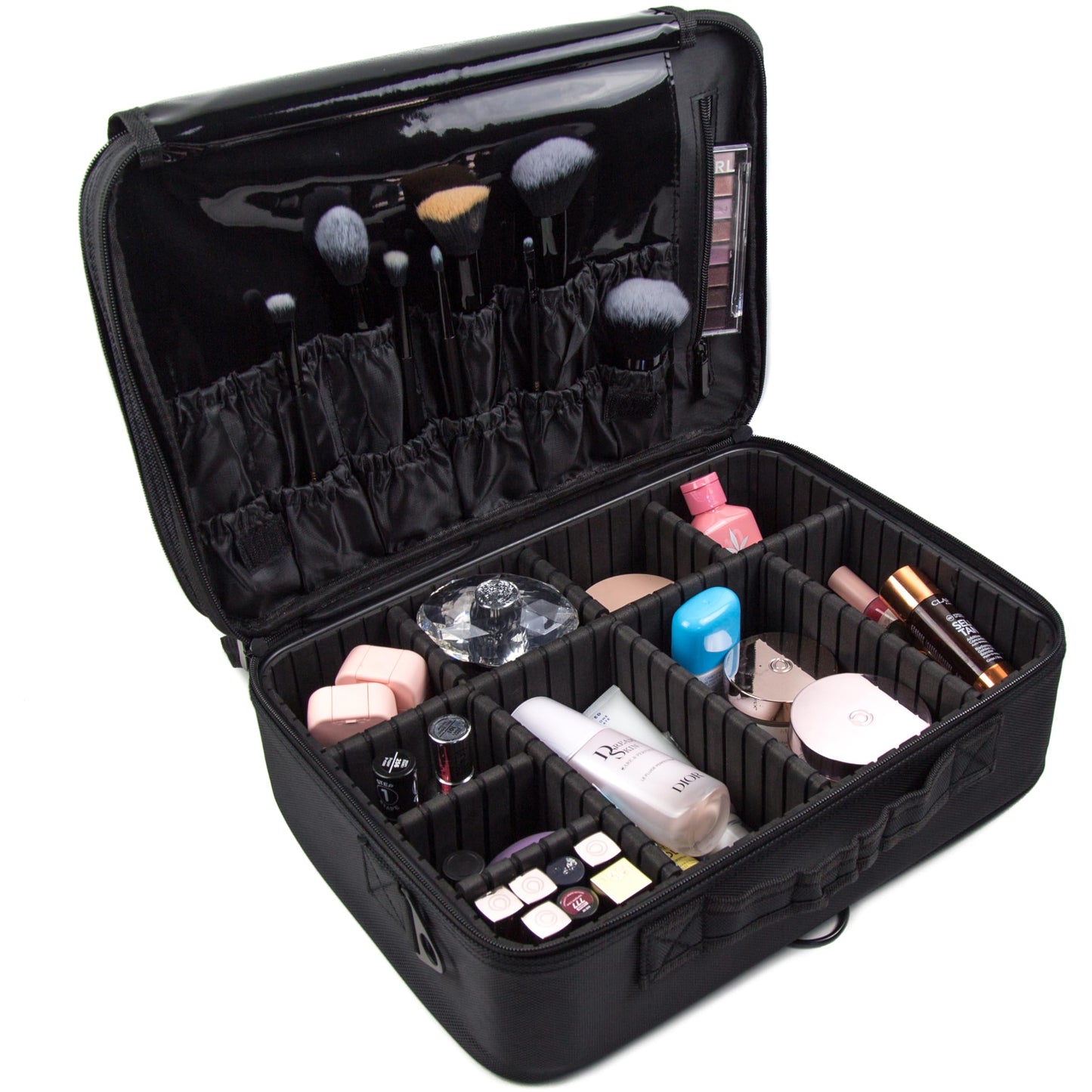 Travel Makeup Case - Makeup Artist Bag - Cosmetologist Travel Bag - Professional Make Up Case - Cosmetology Bag - Black Polyester Makeup and Tool Organizer