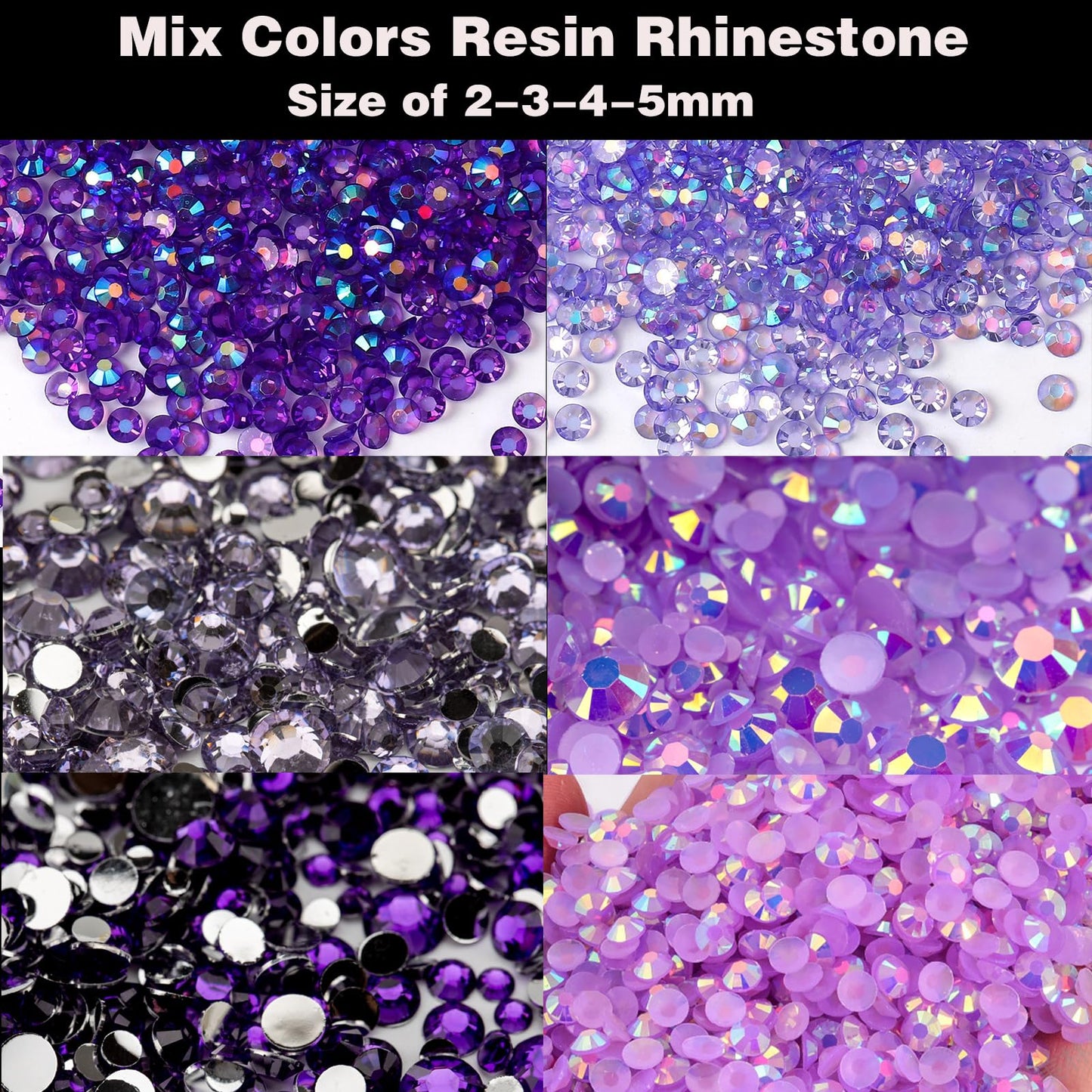 RODAKY Resin Rhinestones Kits 2/3/4/5mm Flatback Jelly Rhinestones Bulk Bedazzling Crystal Gems Beads Stone for Manicure DIY Crafts Mugs Bottles Tumblers Clothes Face Makeup (Purple)