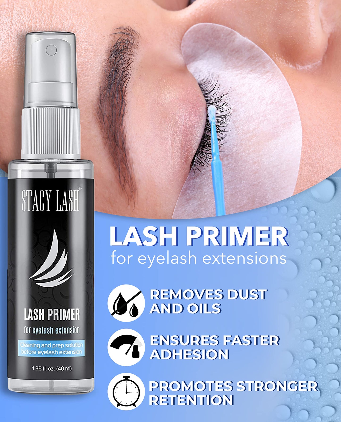 Extra Strong Evolution Eyelash Extension Glue 10ml & Extra Bonder 15ml & Primer/Cleanser 40ml - Stacy Lash/Black Adhesive 1-2Sec Drying Time/Sealer/Protein Oil Remover/Professional Supplies