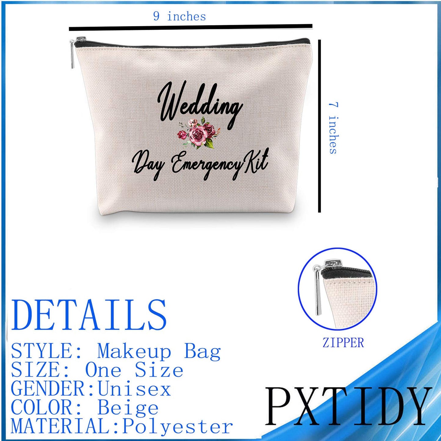 PXTIDY Bride Wedding Day Emergency Kit Bridal Shower Gift Wedding Survival Kit Makeup Bag Bride To Be Gift (Beige)