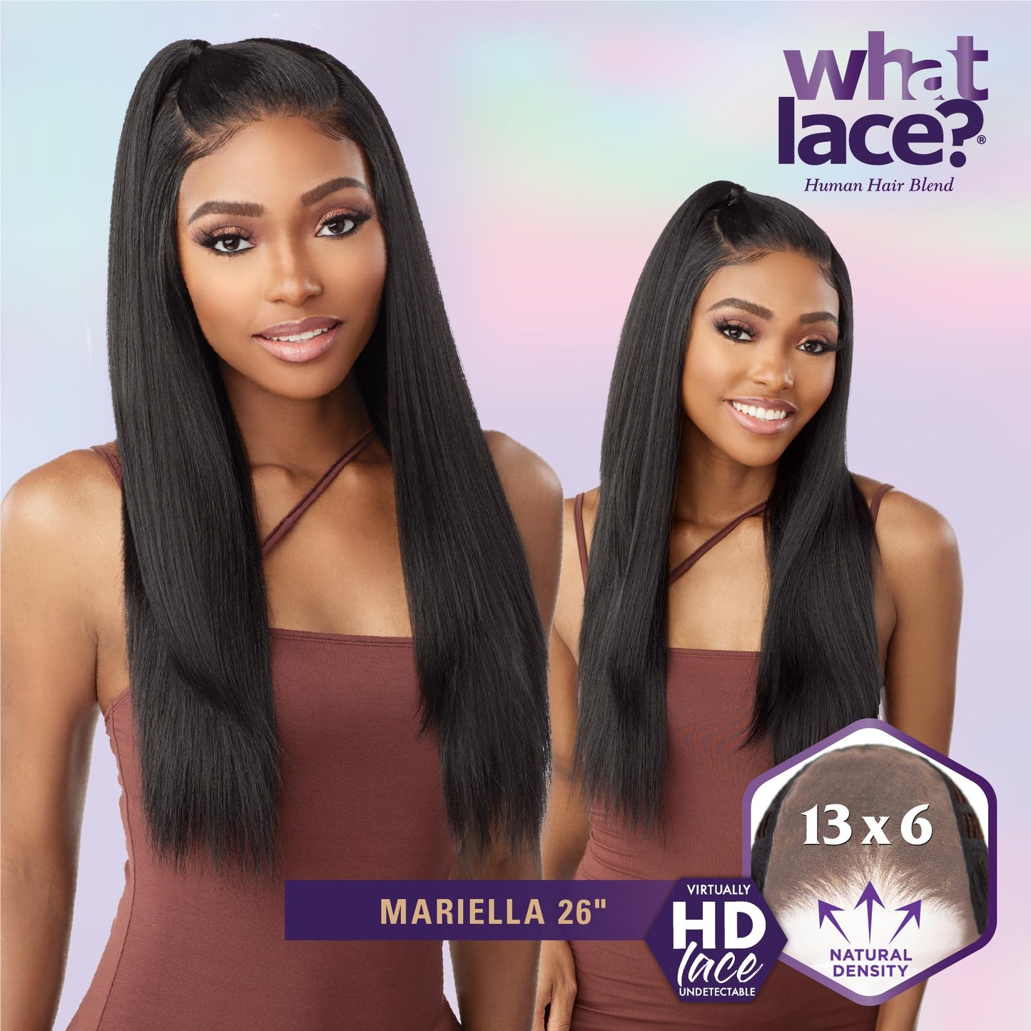 Sensationnel What Lace 13x6 Wigs - Human Hair Blend MARIELLA 26-inch Cloud 9 synthetic with preplucked hairline - Whatlace HHM MARIELLA 26 inch (COLORMELTHAZEL)