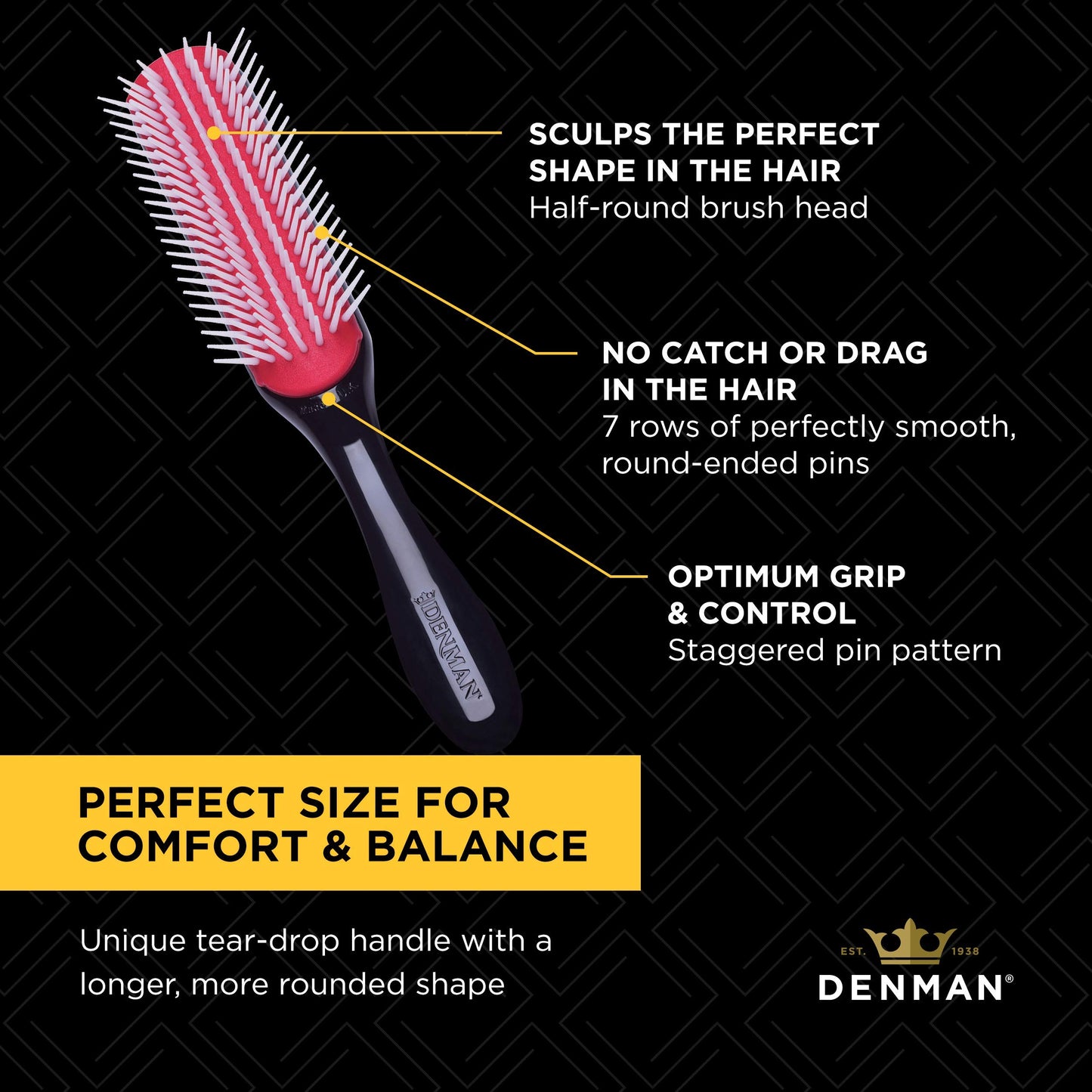 Denman 7 Row Styling Brush (D3) Detangler (P038) Hair Brush Set - Ultimate Detangling, Blow-Drying & Styling Combo for All Hair Types