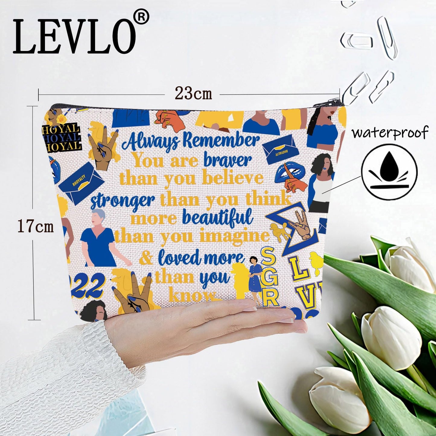 LEVLO Sorority Cosmetic Make up Bag 1922 Sorority Gift You Are Braver Stronger Smarter Than You Think Makeup Zipper Pouch Bag (1922 Bag)