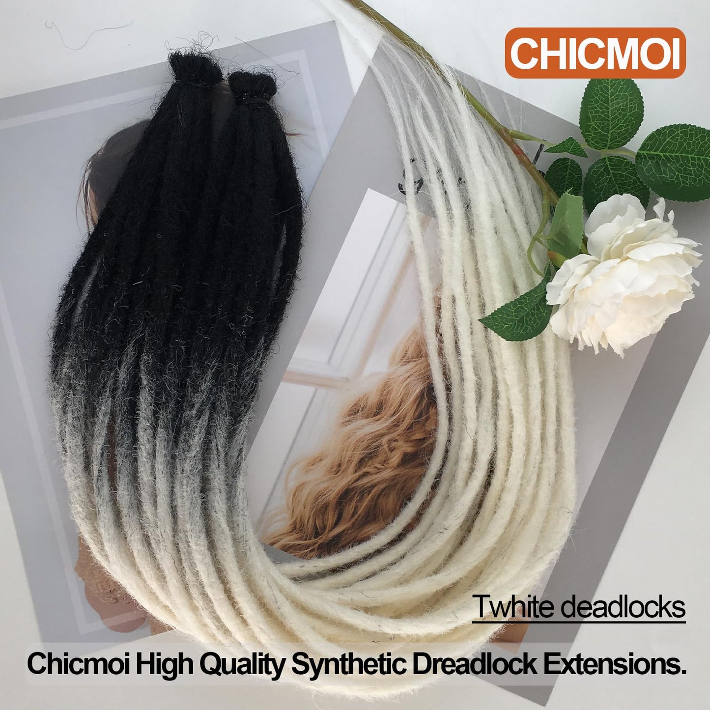 Chicmoi Dreadlock Extensions 24 Inch Single Ended Dreads Crochet Hair Black to White Color Synthetic Boho Dreadlocks 20 Strands SE Crochet Dreads Extensions for Women