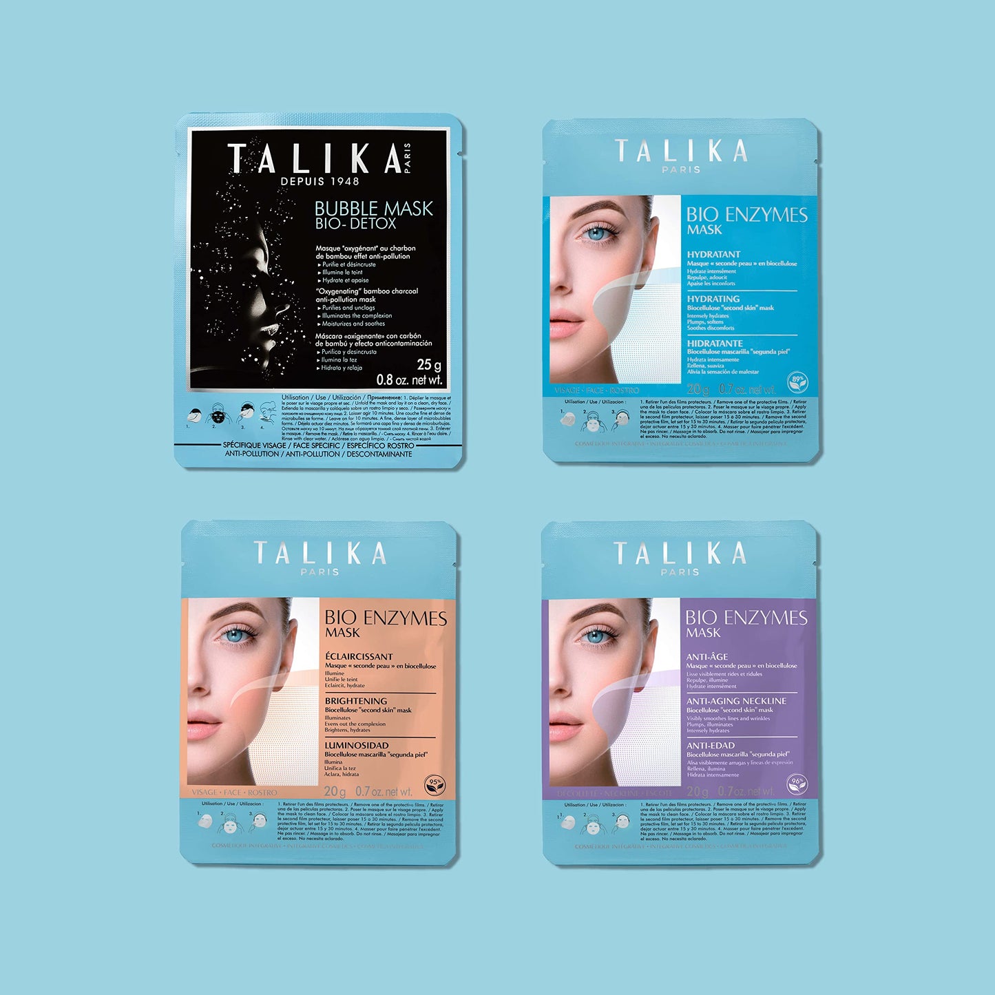 Talika Bio Enzymes Brightening Mask - Hydrating & Illuminating Face Mask - Biocellulose Regenerating Mask - Second Skin Effect Beauty Sheet Mask - 20g