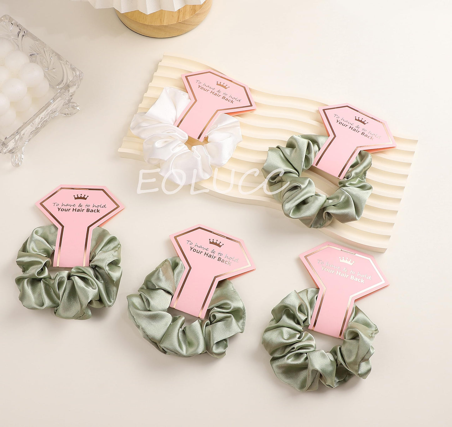 Satin Bridesmaid Scrunchies Bridesmaid Proposal Gifts Set of 10 Bachelorette Hair Ties Scrunchies Bachelorette Party Favors for Bridal Wedding Parties-(White & Sage Green)