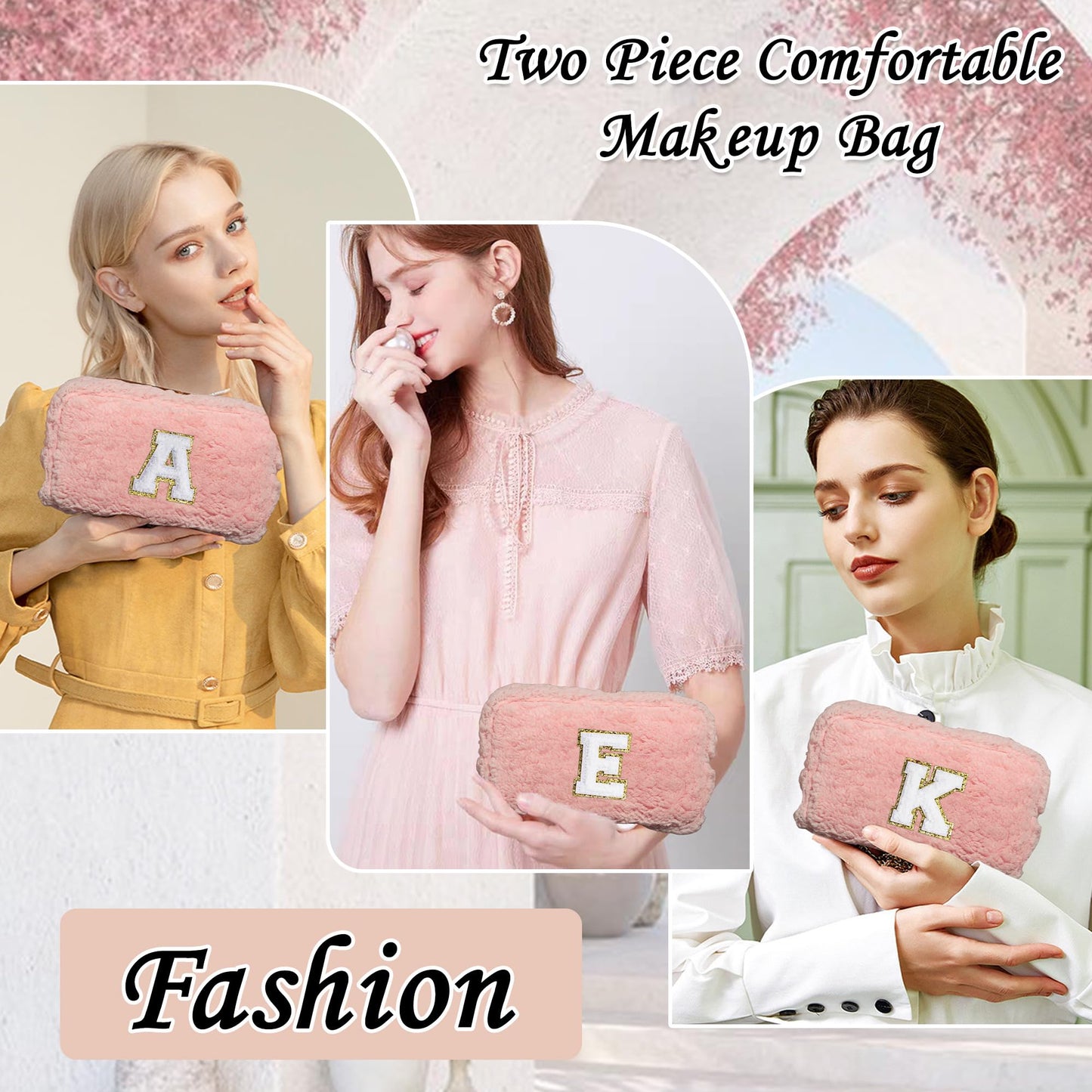 YOOLIFE Birthday Gifts for Women, Initial Makeup Bag Make Up Bag for Traveling Cute Cosmetic Bag, Birthday Gifts for Teen Girls Personalized Gifts Bridesmaid Gifts Self Care Gifts for Women Pink S