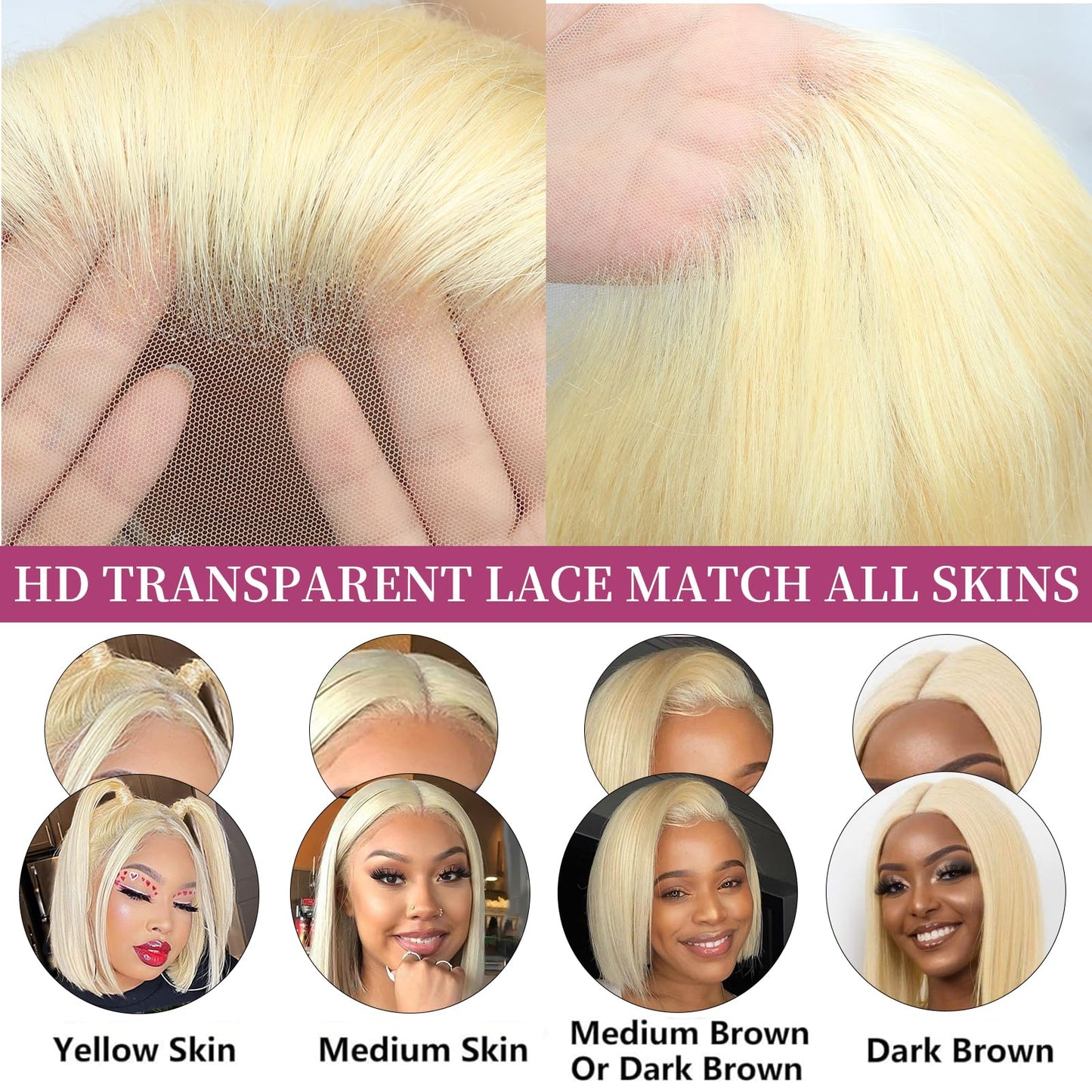 werkueen Blonde Bob Wig Human Hair 613 Bob Lace Front Wig Human Hair 13X4 Blonde Wig Human Hair Bob Pre Plucked Clored Bob Wig with Baby Hair 180% (12 inch)