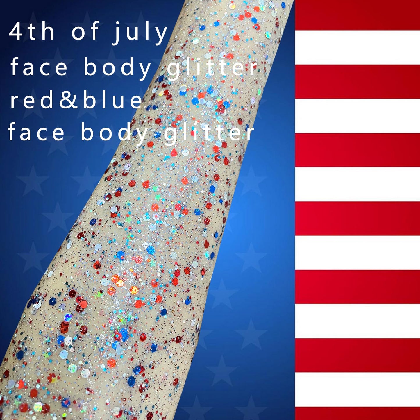 MEICOLY Blue Face Body Glitter,Patriotic Veterans Day Independence Day Sparkle 4th of July Pride Face Paint Makeup,Festival Rave Accessories Sparkling Mermaid Body Glitter Gel for Women,50ml