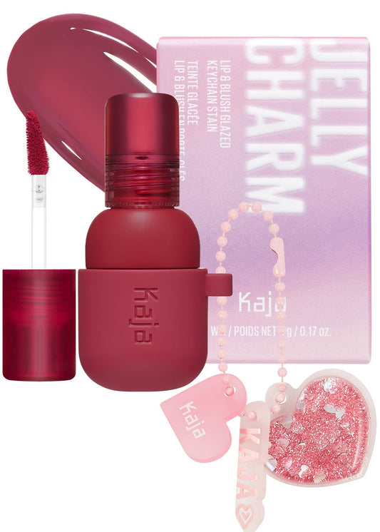 Kaja Lip & Blush Glazed Keychain Stain - Jelly Charm 02 Squeeze Guava | with Triple Berry Complex, Lemon Fruit Extrac & Olive Squalane, Hydrating, Long Lasting Lip Tint