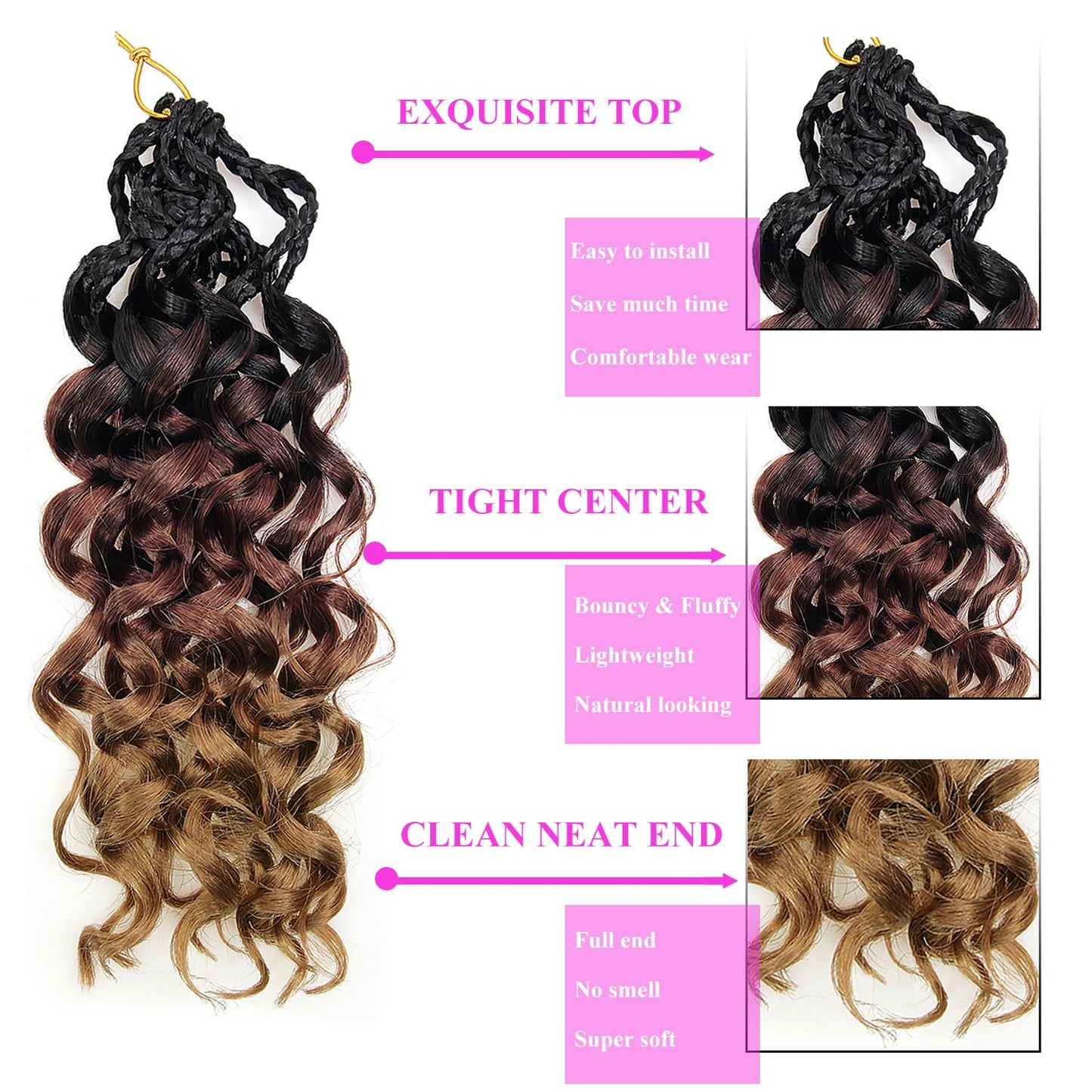 Gogo Curl Crochet Hair 10 Inch 8 Packs Curly Crochet Hair for Black Women Pre-Looped Deep Wave Crochet Hair Natural Water Wave Curly Beach Curl Crochet Hair Curly Braiding Hair Extensions(1B/30/27)