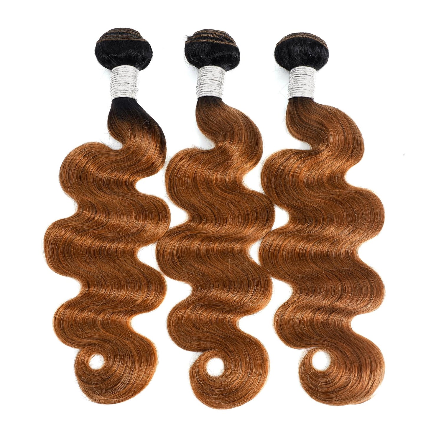 ALHER T1B/30 Ombre Brown Human Hair Bundles 22 IN, 10A Body Wave Black Root Ombre Blond Colored Human Hair Single Bundle, 100% Brazilian Virgin Remy Human Hair for Women Soft Thick Double Weft