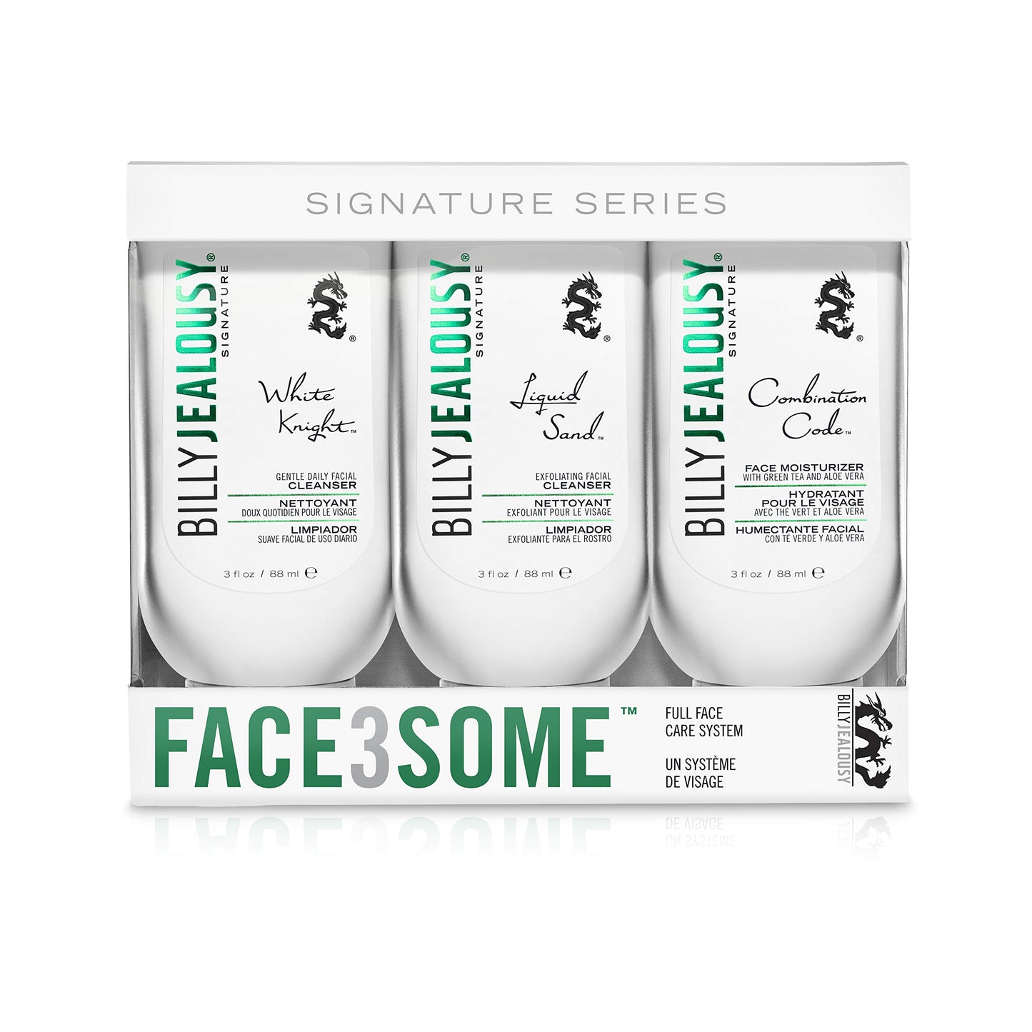 Billy Jealousy Face3Some Face Trio Vegan Mens Skin Care Kit with Travel Size Daily Facial Cleanser, Exfoliating Facial Cleanser and Face Moisturizer, Gentle Fresh Scent