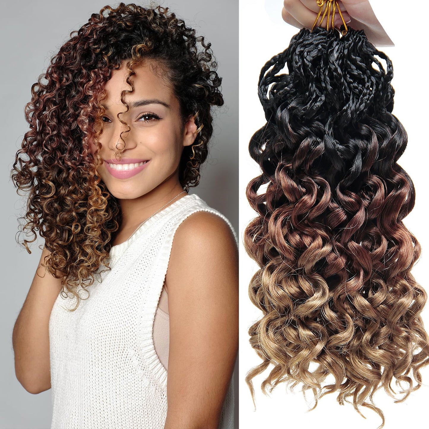 Gogo Curl Crochet Hair 10 Inch 8 Packs Curly Crochet Hair for Black Women Pre-Looped Deep Wave Crochet Hair Natural Water Wave Curly Beach Curl Crochet Hair Curly Braiding Hair Extensions(1B/30/27)