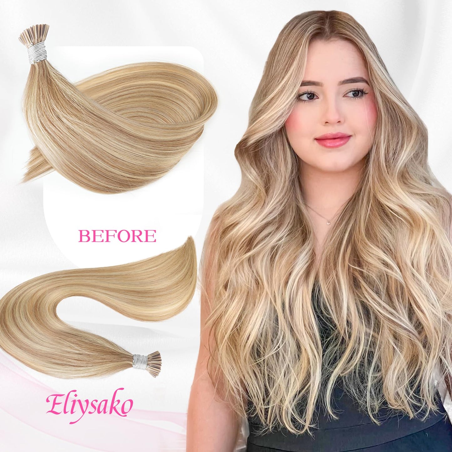 Itip Human Hair Extensions I Tip Hair Extensions Human Hair 50g 22inch#18613 Golden Brown mix Bleach Blonde Itip Hair Extensions I Tips Hair Extensions Real Human Hair Cold Fusion Itip Hair Extensions