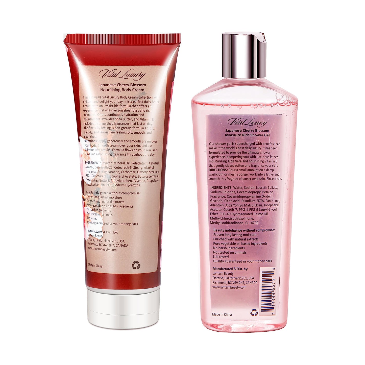 Vital Luxury Japanese Cherry Blossom Shower Gel and Body Cream Set - Nourishing and Moisturizing Daily Skincare - 8 fl.oz/236mL each, Christmas Gifts for Her and Him (Japanese Cherry Blossom)