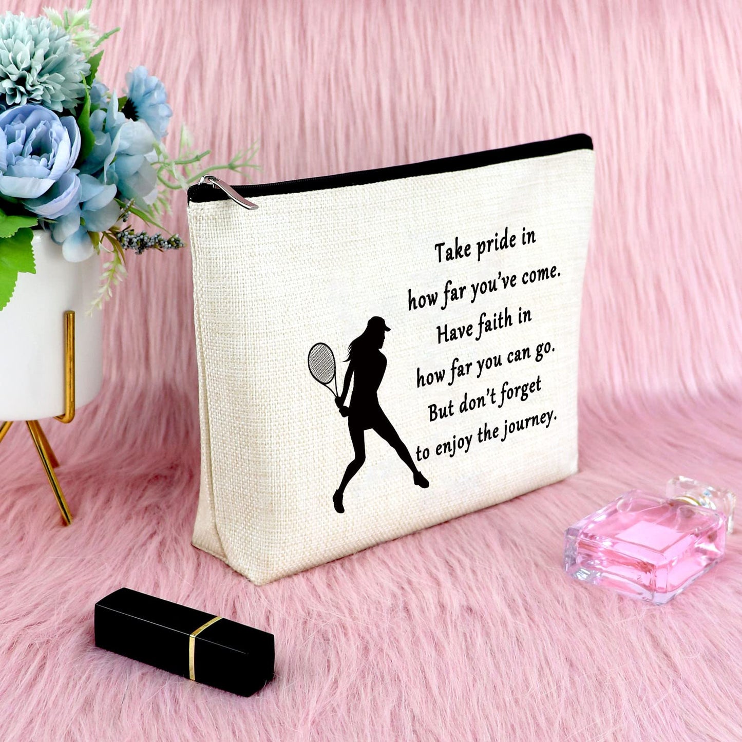 2Pcs Tennis Gift for Women Girls Makeup Bag Tennis Lover Gift Tennis Player Inspirational Gift Tennis Team Gift Tennis Coach Gift Graduation Birthday Gift for Tennis Girls Travel Cosmetic Pouch