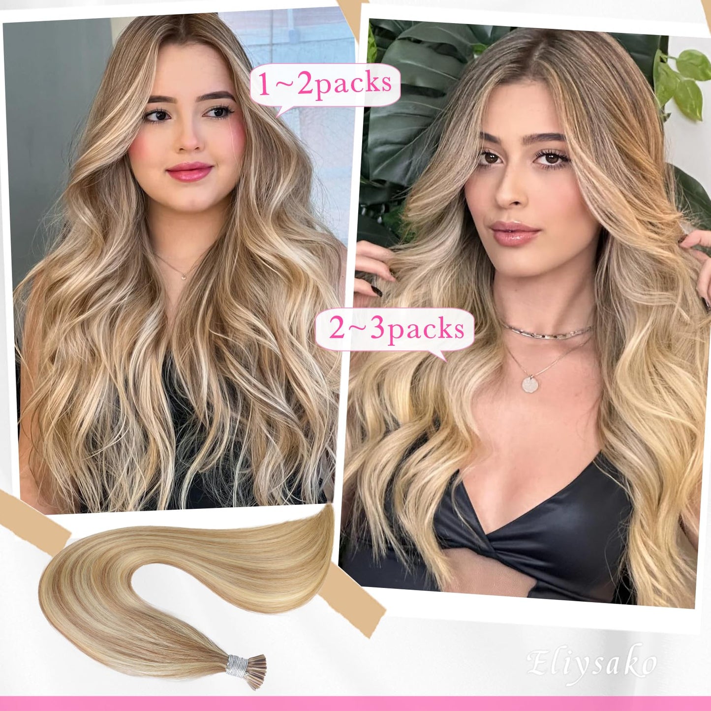 Itip Human Hair Extensions I Tip Hair Extensions Human Hair 50g 22inch#18613 Golden Brown mix Bleach Blonde Itip Hair Extensions I Tips Hair Extensions Real Human Hair Cold Fusion Itip Hair Extensions