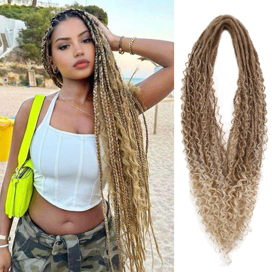 HANNE Boho Synthetic Dreadlock Extensions with Box Braids Soft Double Ended Dreadlock Extensions for women 24Inch 10 Brands Crochet Thin DE Dreadlocks Blonde to Blonde (10 Strands/Pack MT27/613)