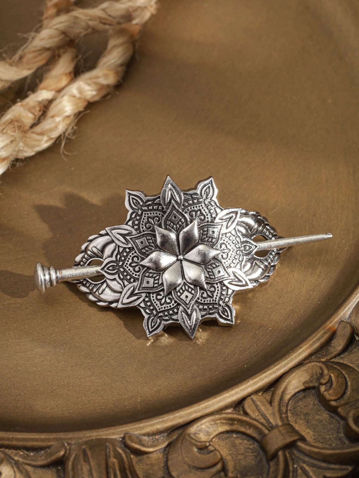 HAQUIL Mandala Flower Hairpin Vintage Jewelry for Women Retro Silver Vintage Metal Hair Barrette