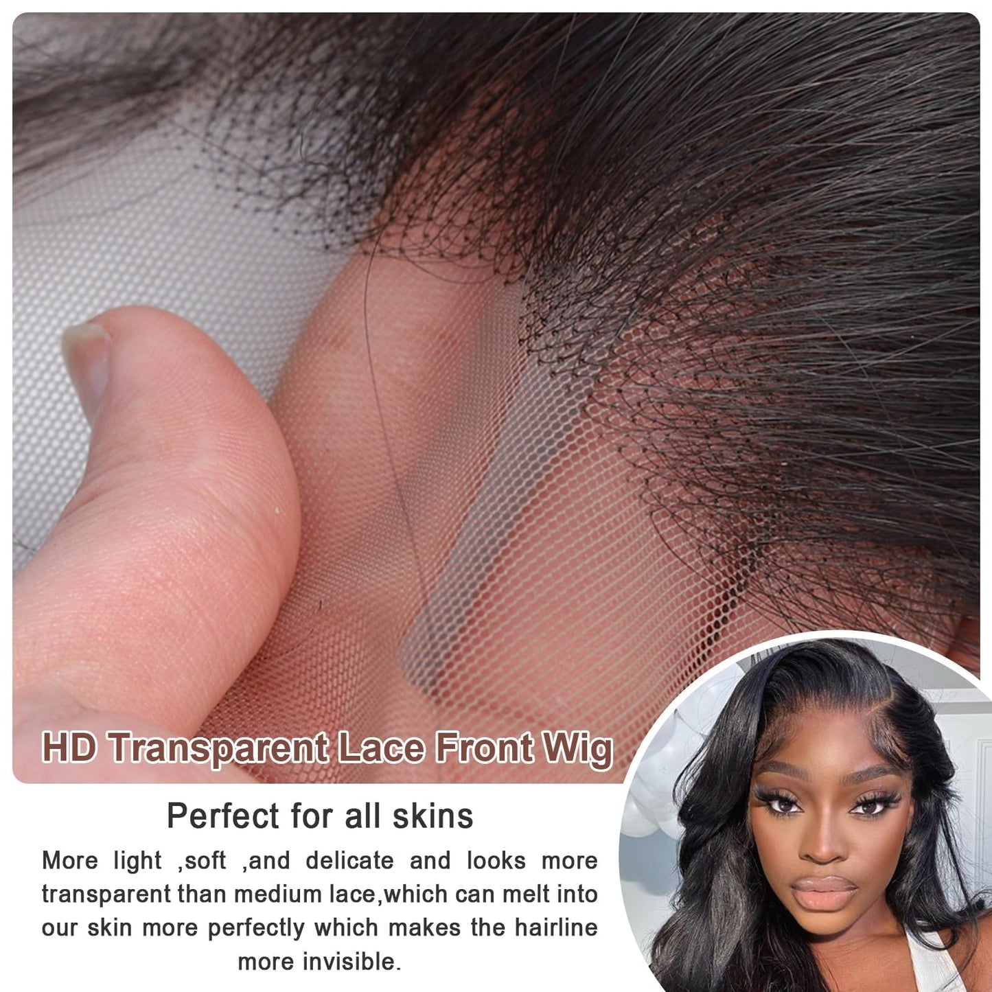 urno ble 13x4 Body Wave Lace Front Wigs Human Hair Pre Plucked with Baby Hair 180% Density 13x4 HD Transparent Lace Front Wigs for Black Women Natural Black Wigs(24inch)