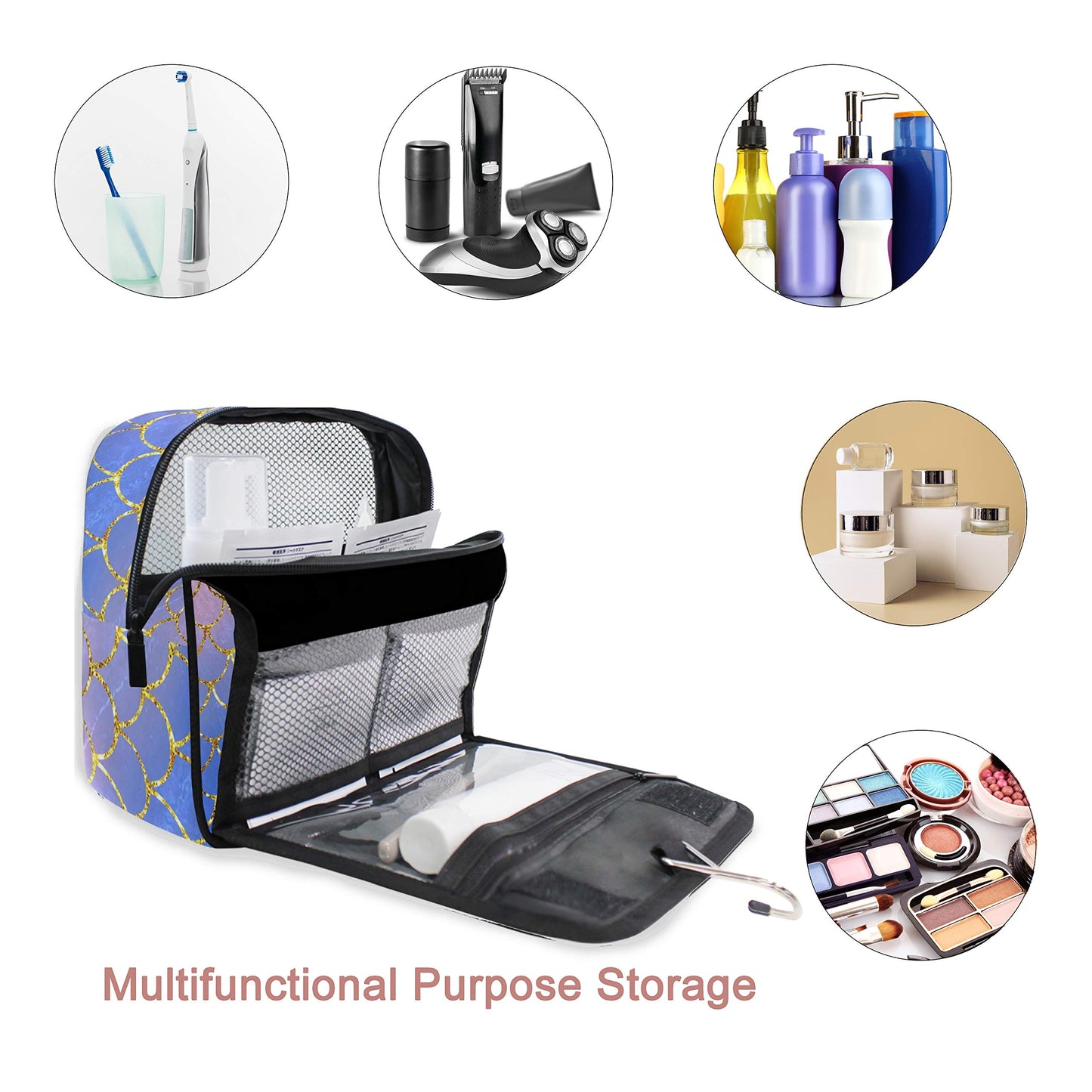 Hanging Travel Toiletry Bag Kit Makeup Case Cosmetics Organizer for Men Women (Mermaid Scale)