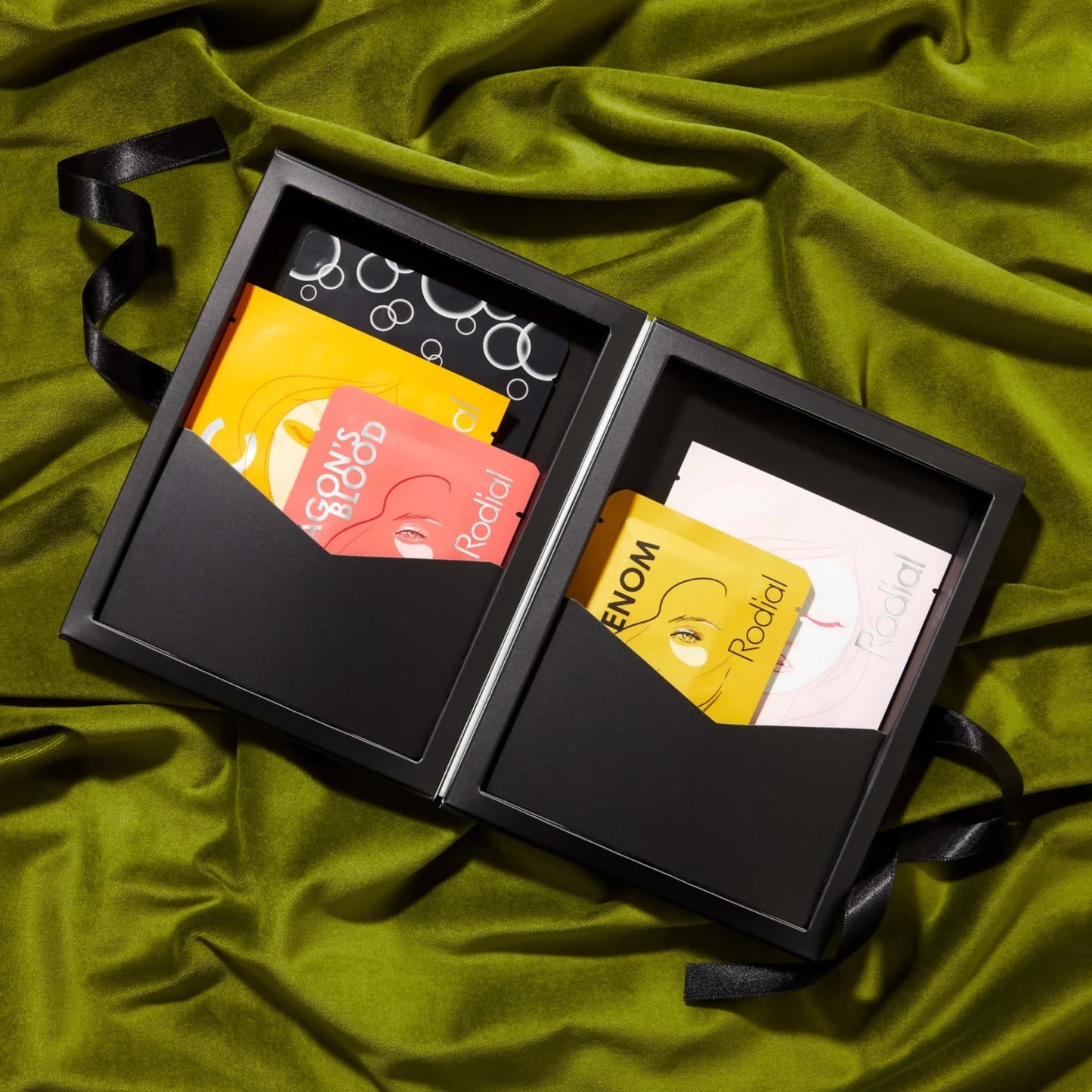 Rodial At Home Facial Edit, Set of 5 Masks: Snake Oxygenating Bubble Sheet Mask, Pink Diamond Instant Lifting Face Mask, Vit C Energising Sheet Mask,Dragon’s Blood and Bee Venom Jelly Eye Patches