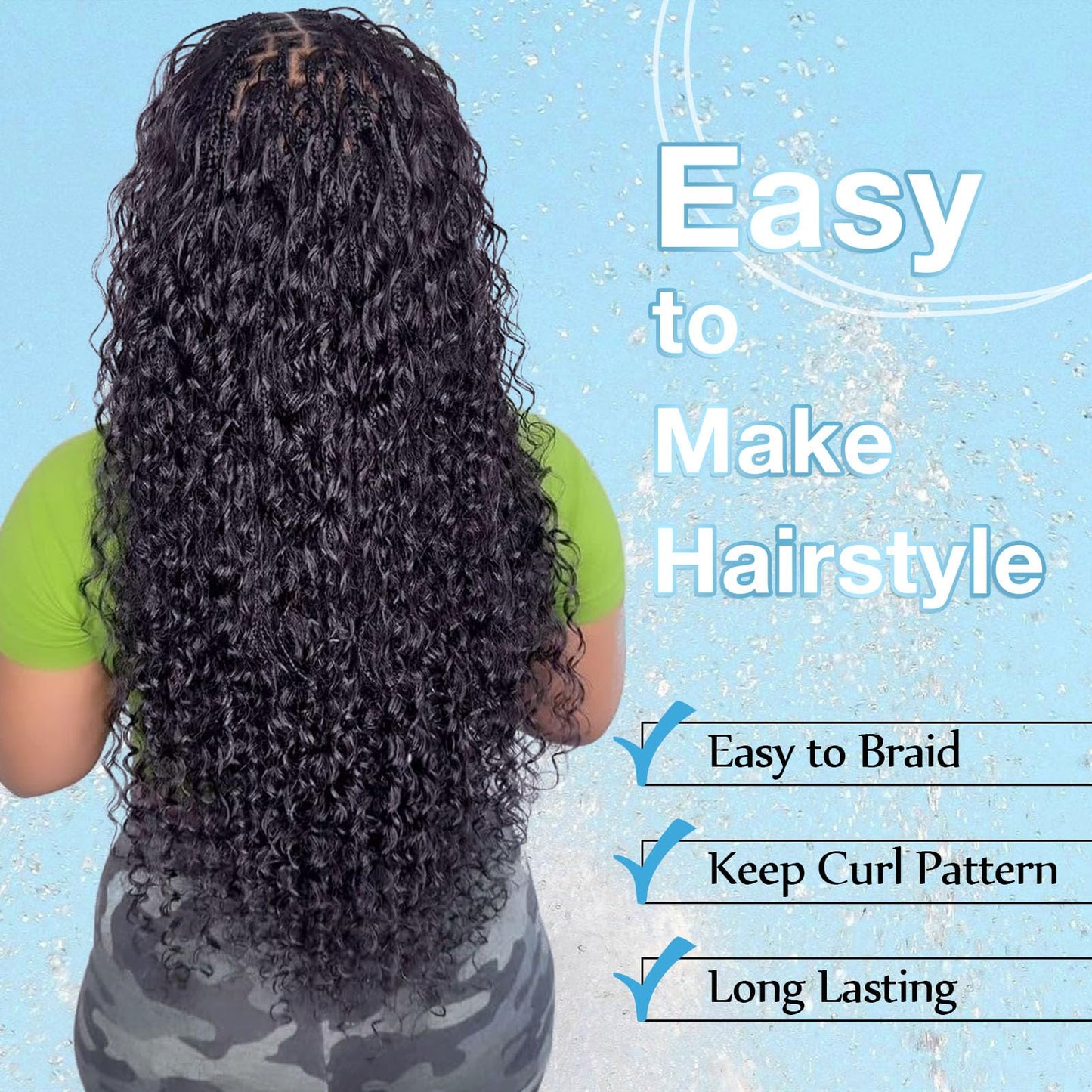 Eacia 18 Inch Deep Wave Bulk Hair for Braiding 2 Bundles 200g Natural Black Curly Braiding Hair for Boho Braids Micro Twist No Weft Wet and Wavy Braiding Hair Extensions (#1B,100g/bundle)