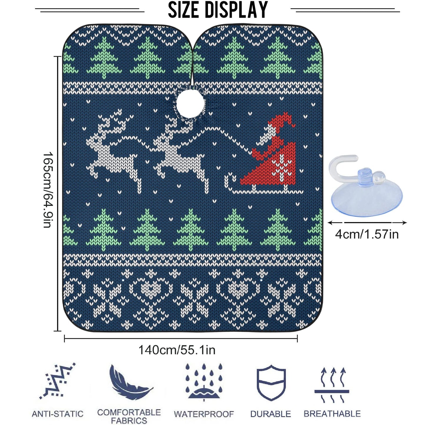 visesunny Christmas Pattern Barber Cape Polyester Hair Cutting Salon Cape Apron Anti-Static Haircut Water-Resistant Shaving Cloth Beard Shaving Bib Hairdressing Cape