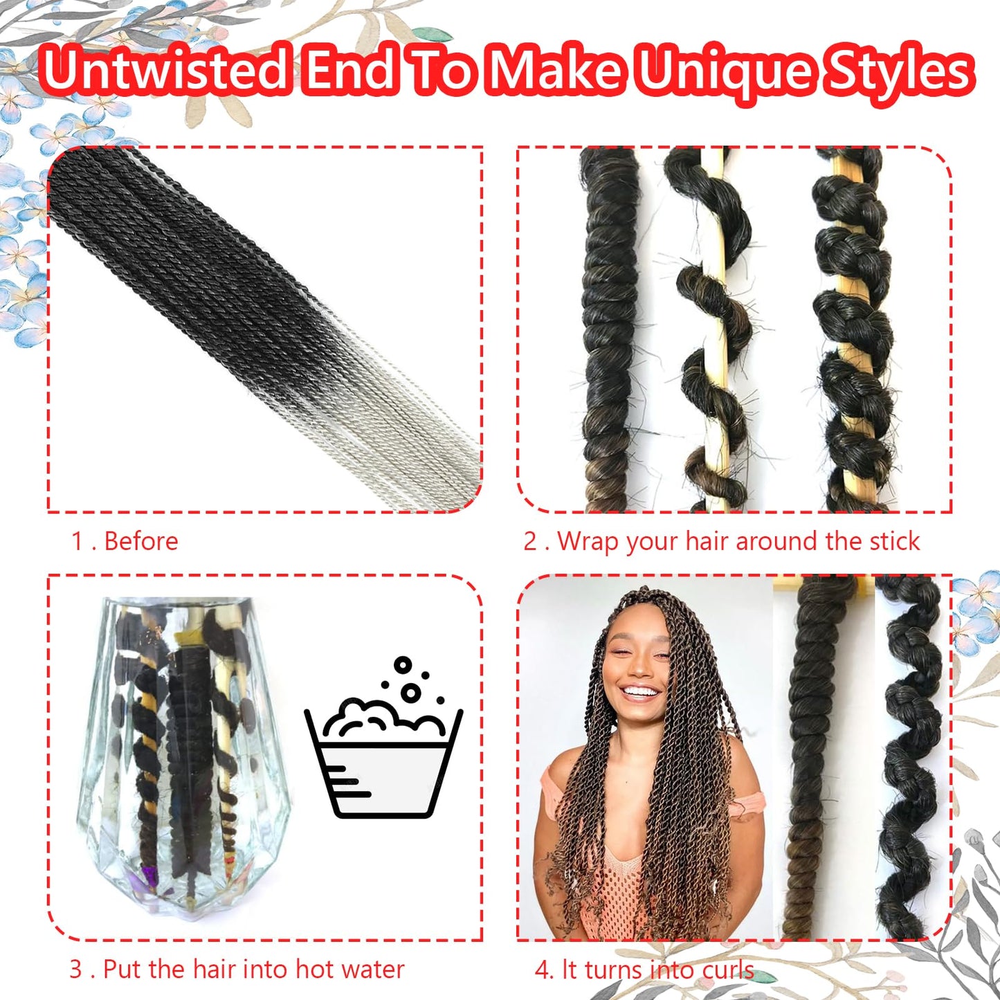 Senegalese Twist Crochet Hair For Black Women 14 Inch 7 Packs Crochet Senegalese Twists Crochet Twists Pre Looped Small Crochet Braids Hair 30Stands/Pack Hot Water Setting(14 Inch, T1B/GRAY)