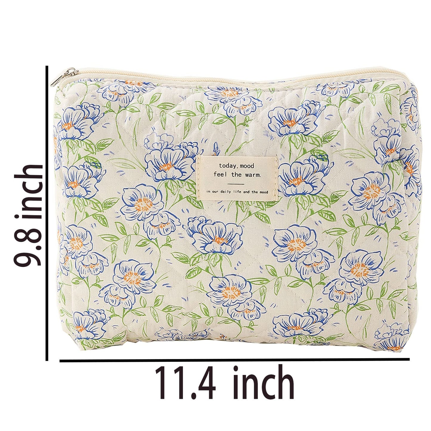 TWOYOMN Printed Cotton Makeup Bag Large Travel Cosmetic Bag Quilted Cosmetic Pouch Aesthetic Floral Toiletry Bag for Women Girls bag