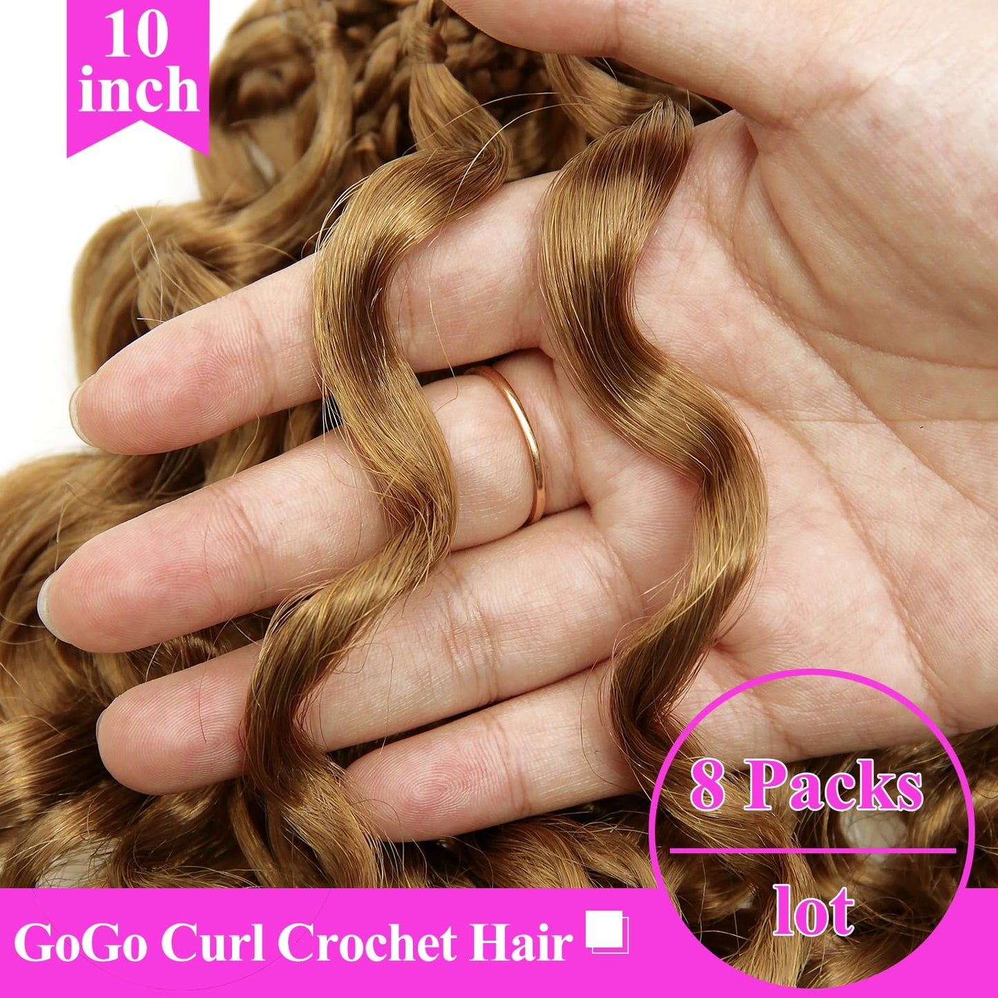 Gogo Curl Crochet Hair 10 Inch 8 Packs Curly Crochet Hair for Black Women Pre-Looped Deep Wave Crochet Hair Natural Water Wave Curly Beach Curl Crochet Hair Curly Braiding Hair Extensions(1B/30/27)