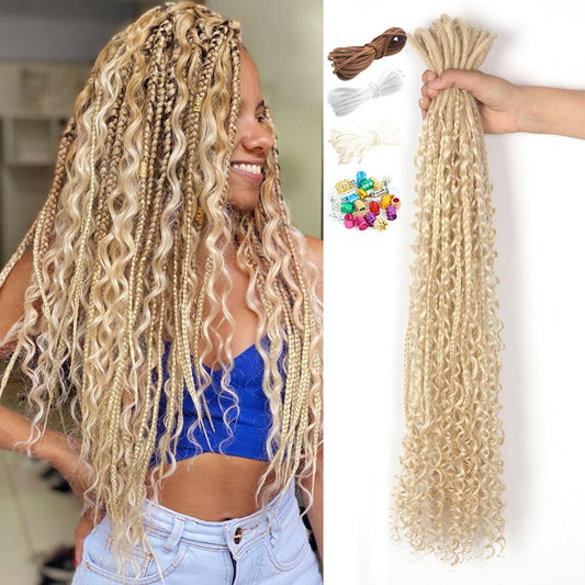 WIGNEE 24 Inches 20 Strands Double Ended Dreadlock Extensions Boho Curly Braid in Dreadlock Extensions Synthetic Double Ended Dreadlock Extensions for White Women (24 Inch, 613)