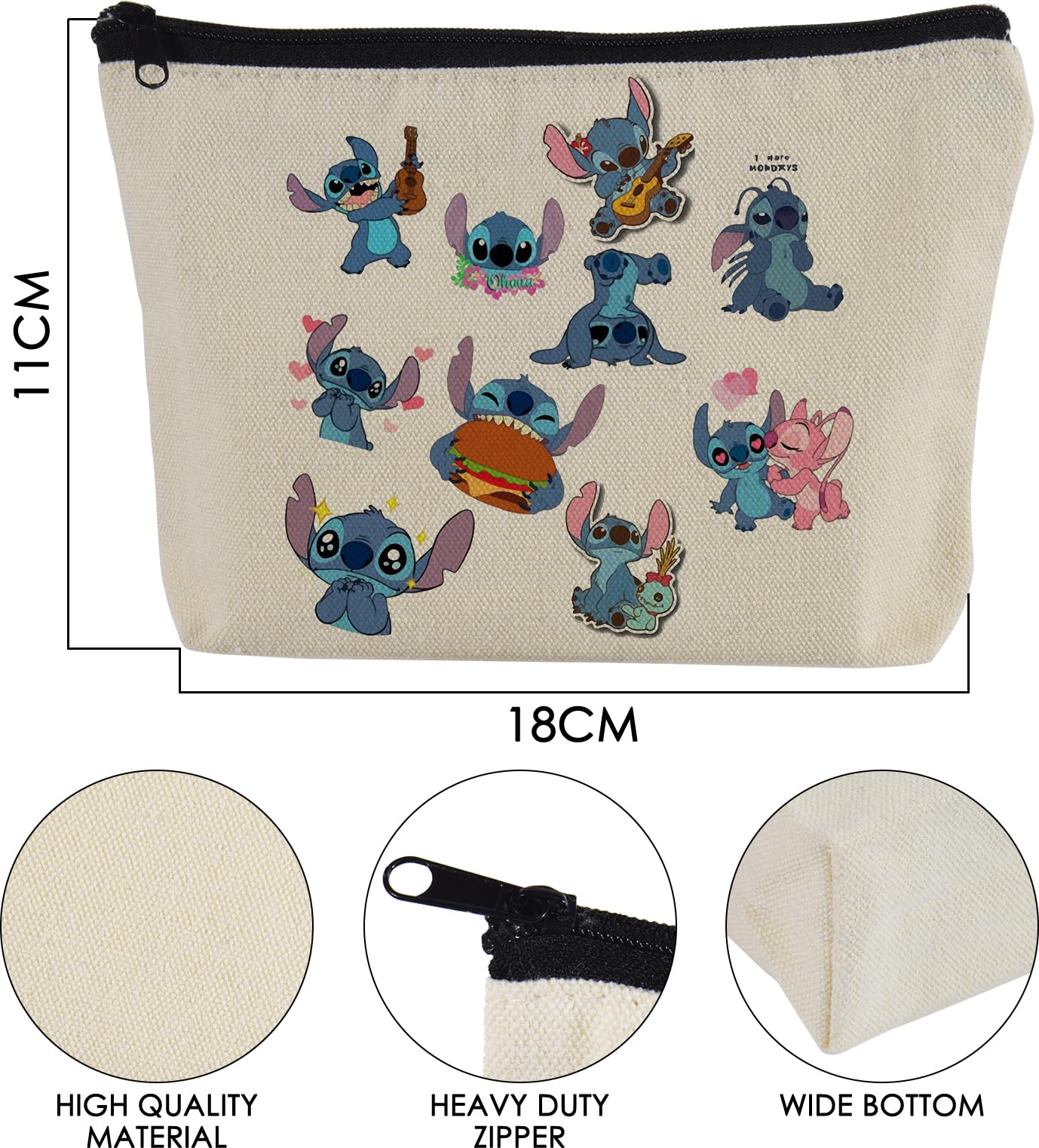 FABLEFIT Makeup Bag For Women, 2Pcs Cosmetic Bags, 1 large + 1 small,Cartoon Stitch