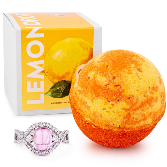 Kate Bissett Lemon Drop Bath Bomb with Jewelry Inside (Surprise Jewelry Valued at $25 to $5,000) Made in USA, Perfect for Bubble Spa Bath. Handmade | Ring Size 05