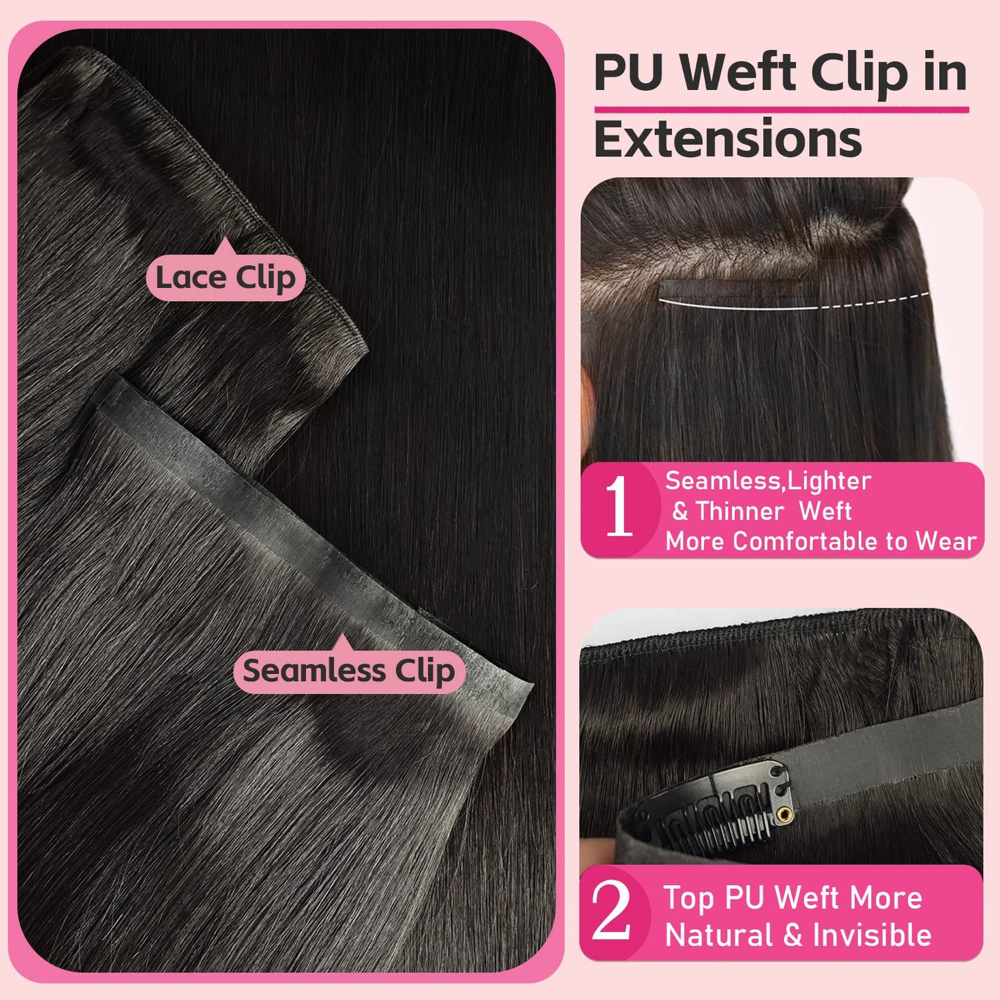 Clip in Hair Extensions Real Human Hair for Women 110g 6pcs Seamless Clip in Hair Extensions Body Wave 10A Brazilian Human Hair Extension Soft PU Weft Clip On Hair Extensions #1B Natural Black 20 Inch