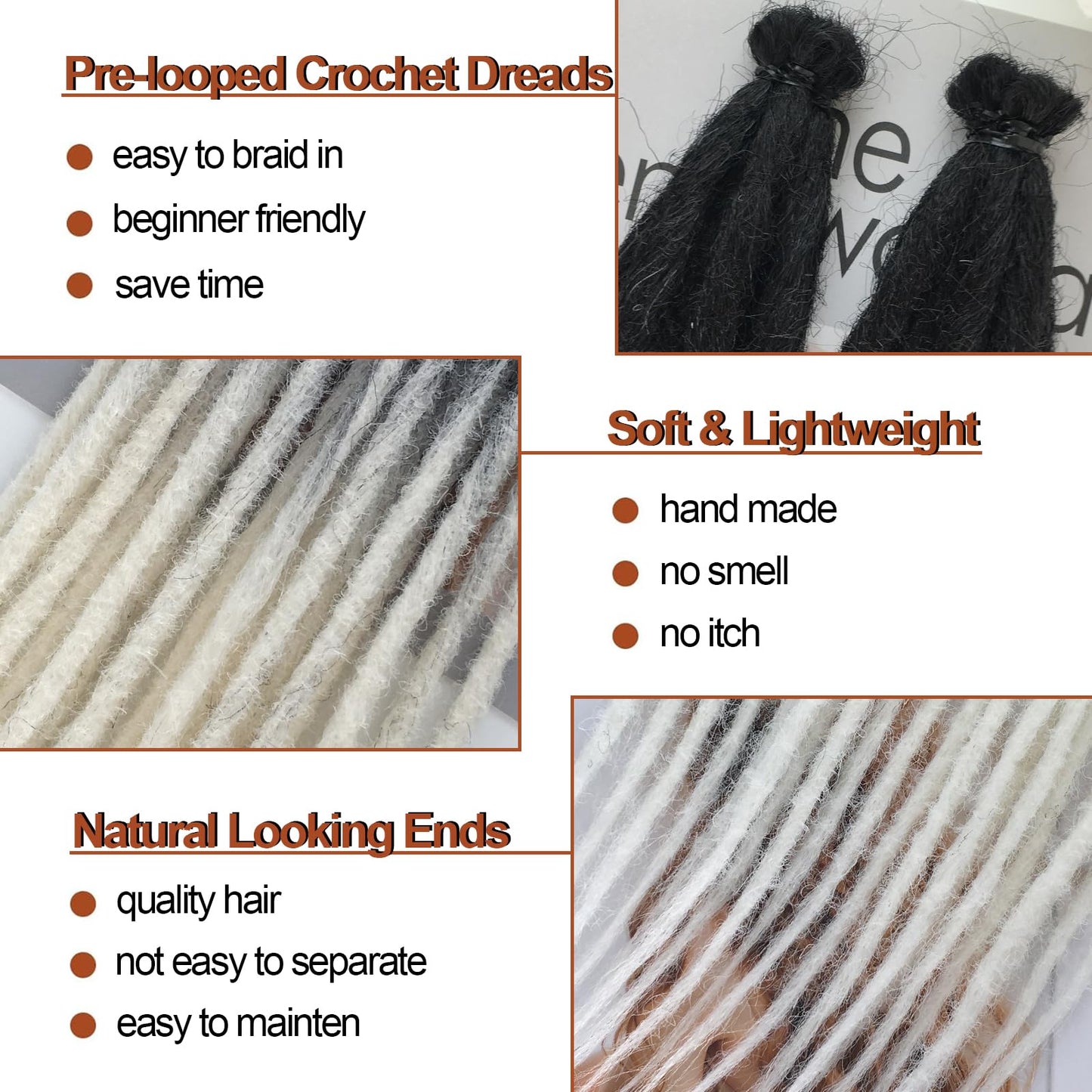 Chicmoi Dreadlock Extensions 24 Inch Single Ended Dreads Crochet Hair Black to White Color Synthetic Boho Dreadlocks 20 Strands SE Crochet Dreads Extensions for Women