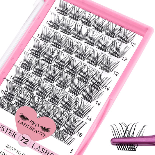 Cluster Lashes, 72 Pcs Individual Lashes, Lash Clusters DIY Eyelash Extension, Natural Lashes Super Thin Band Reusable Soft & Comfortable (Natural-D-12-18 mix)