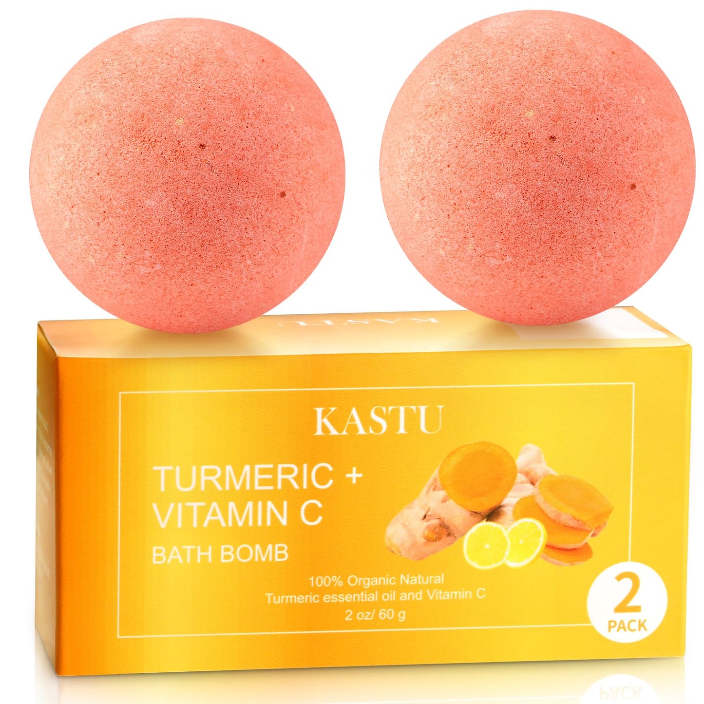 KASTU Bath Bombs Salt Balls,2 Pack,Turmeric Lemon Vitamin C Lemon Extract Essential Oils,Moisturizing Dry Skin,Fizzy Spa,Relaxation,Bubble Bath Bomb Gifts for Men Women