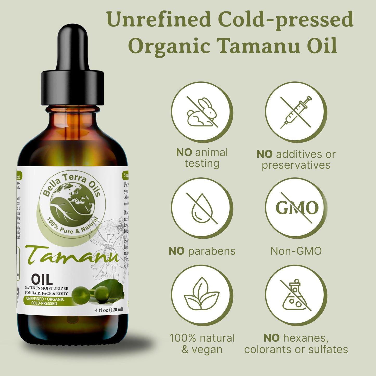 Bella Terra Oils - Organic Tamanu Oil 16oz - Experience Nature's Elixir, Abounding with Nutrients & Vitamins, Superior Choice for Radiant Skin