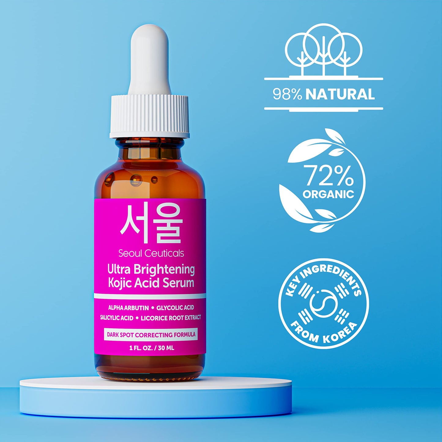 SeoulCeuticals Korean Kojic Acid Serum + Vitamin C Serum + Snail Mucin Cream - Potent K Beauty Anti Aging