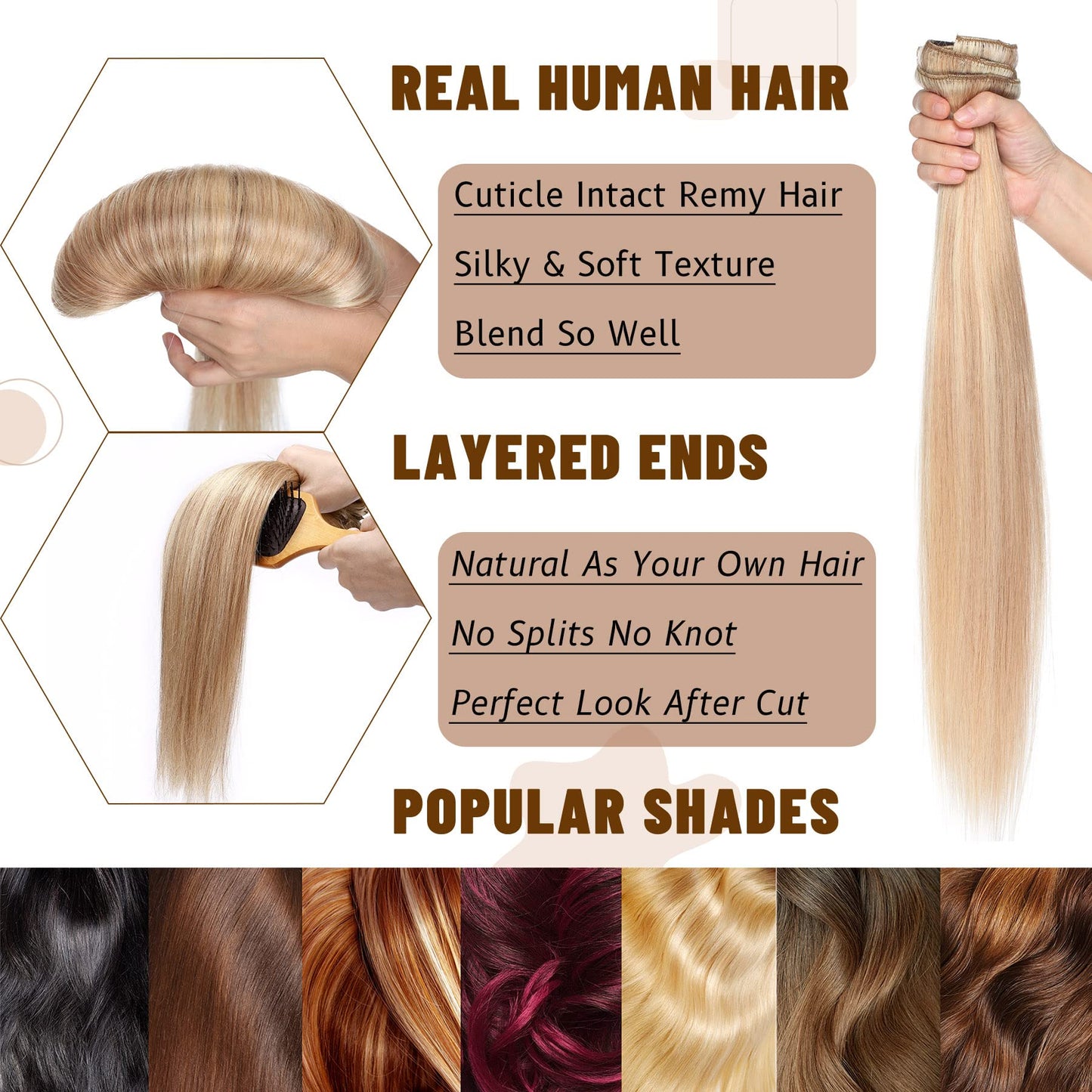 S-noilite Clip in Hair Extensions Real Human Hair 12 Inch Ash Blonde to Bleach Blonde Hair Extensions Balayage Remy Human Hair Clip In For Women Double Weft Human Hair Extensions 8PCS 115g #18P613