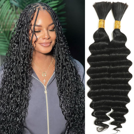 Human Braiding Hair For Boho Braids 22Inch Deep Wave Bulk Human Hair for Braiding No Weft 100g 2 Bundles Human Hair Braiding Hair Brazilian Virgin Human Hair Extensions Wet and Wavy