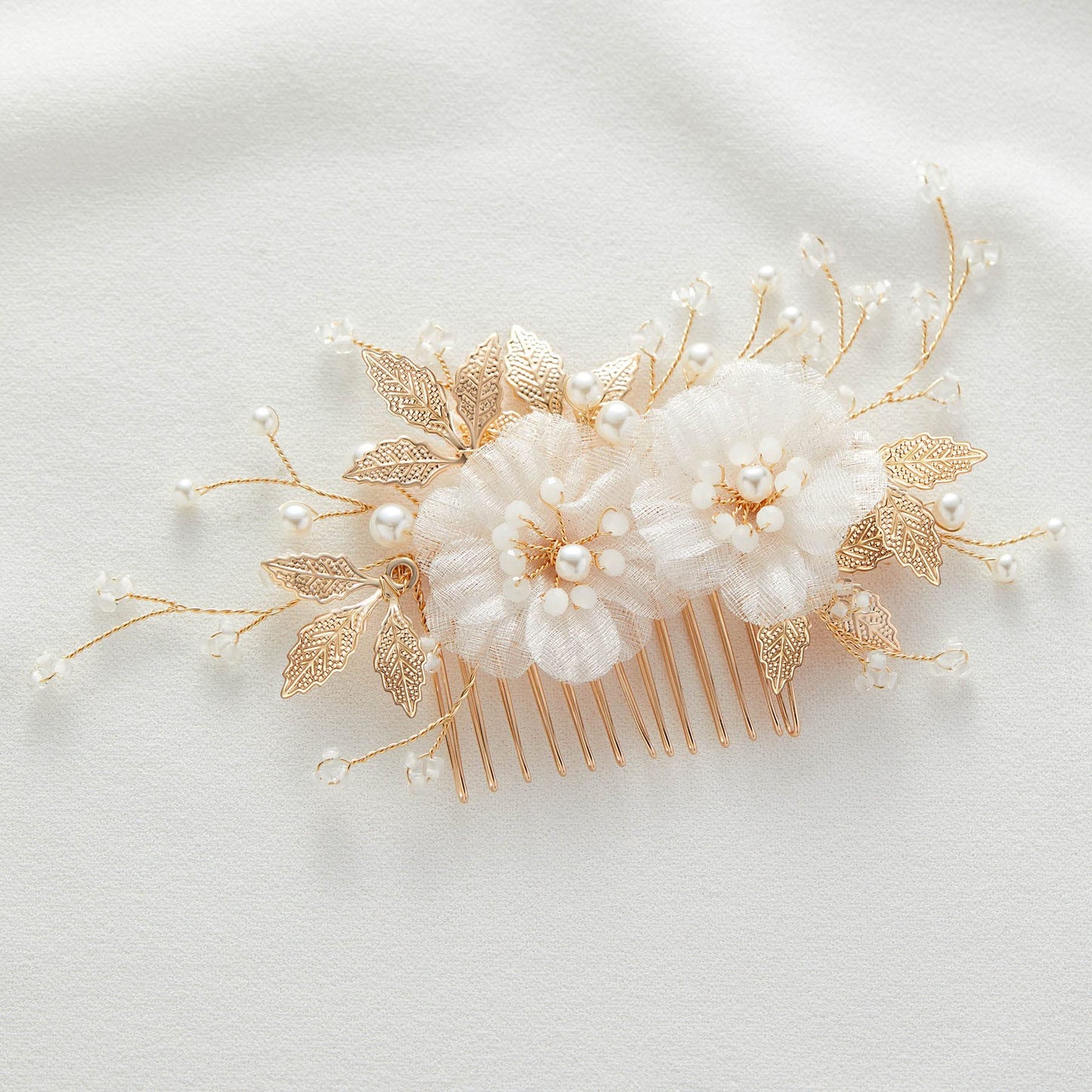 SWEETV Flower Bride Wedding Hair Comb Pins Pearl Bridal Hair Pieces Leaf bridal Hair Accessories Hair Clip Bride Side Combs Wedding Hair Accessories for Brides Women and Girls Party Prom Gift