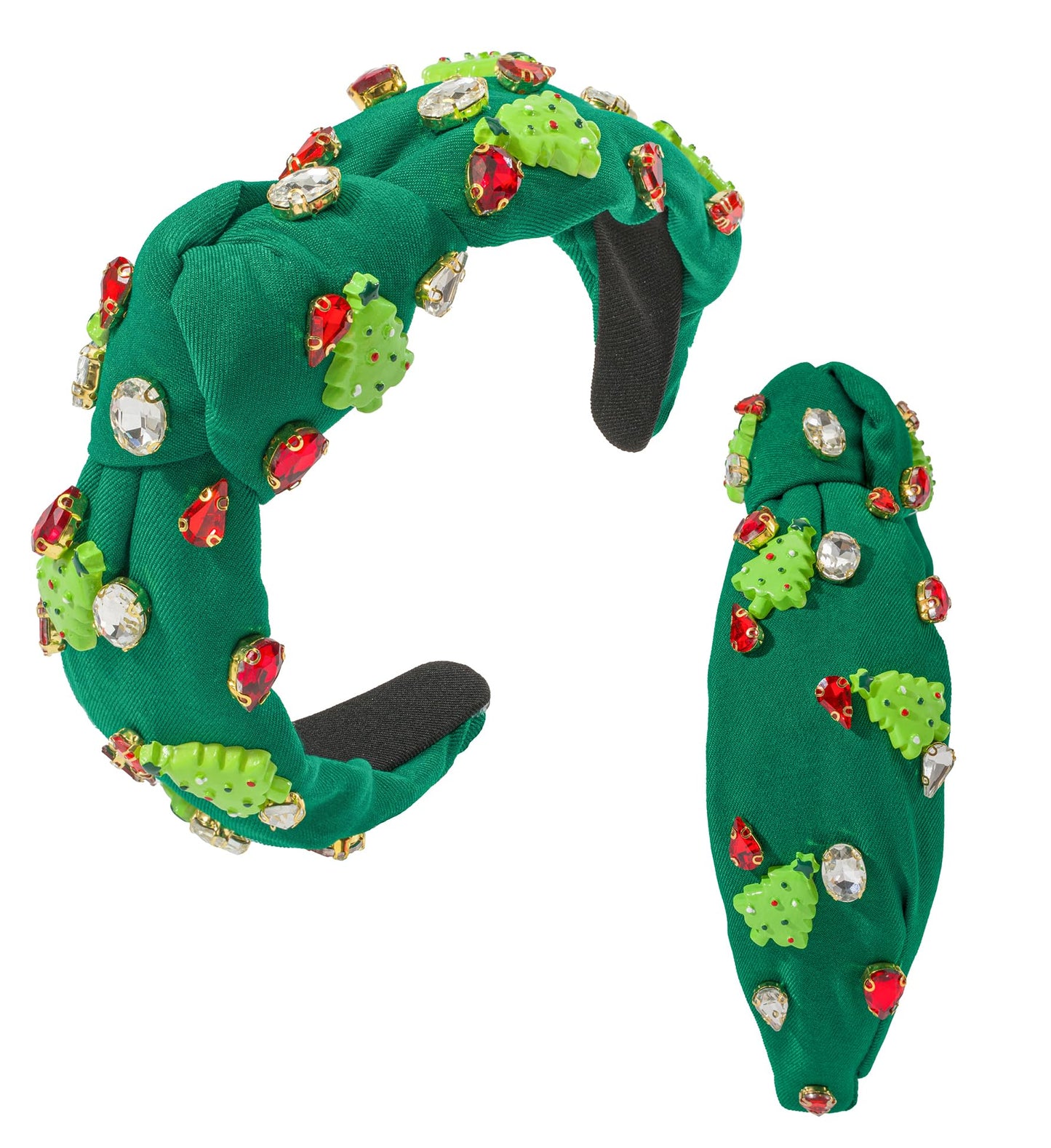 Christmas Rhinestone Knotted Jeweled Headband for Women Crystal Pearl Embellished Mixed Top Hairband ladies Twist Wide Hair Band Accessories Fashion Elegant Ladies Hairband Gifts (Xmas-green tree)