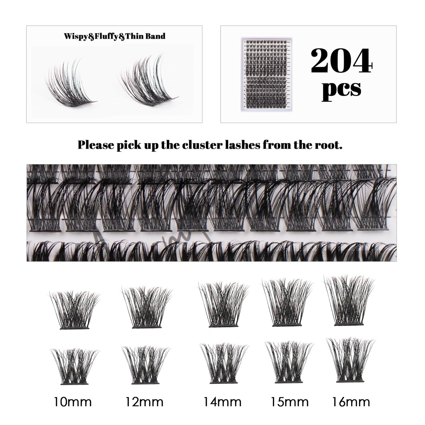 Lash Clusters DIY Lash Extension Kit 204 Individual Lashes Clusters Eyelash Extension Kit with Applicator and Lash Bond & Seal,Lash Extension Remover Mix 10-16mm C D Curl EASY TO USE-（DM01+DM17）