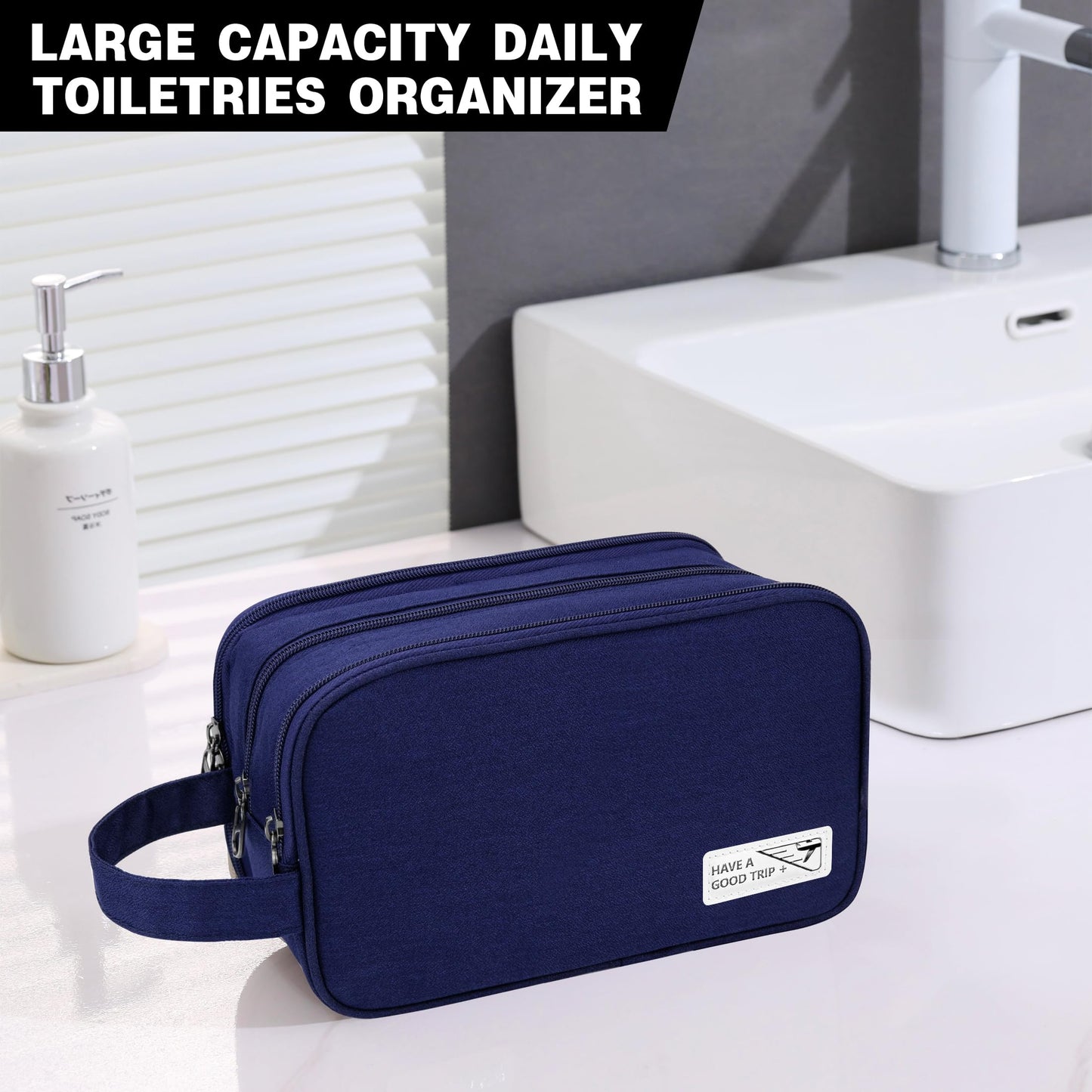 Lcsmaokin Toiletry Bag for Men, Hangable Portable Travel Toiletry Storage Bag, Waterproof Travel Bag for Toiletries with Handle,Shaving Bag for Business Travel Toiletry Accessories (Navy Blue)